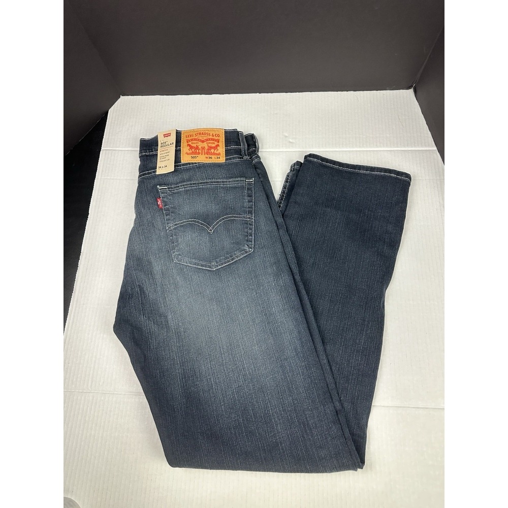 Levi's 505 Regular Fit Jeans Mens 36x34 Blue Stretch Straight Leg Denim NWT